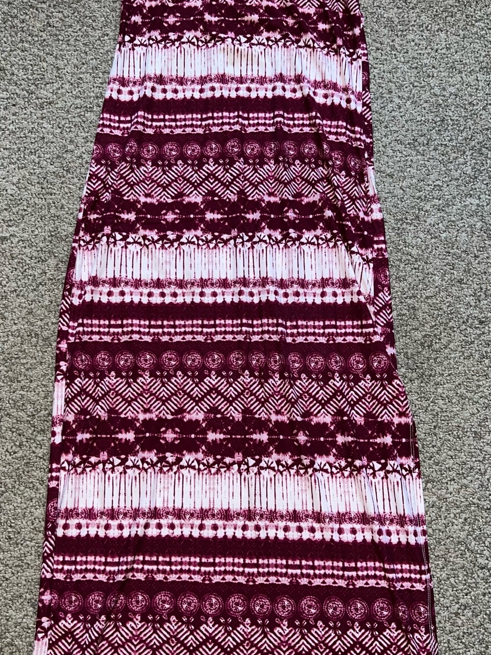 Burgundy and white Patterned Maxi Skirt
